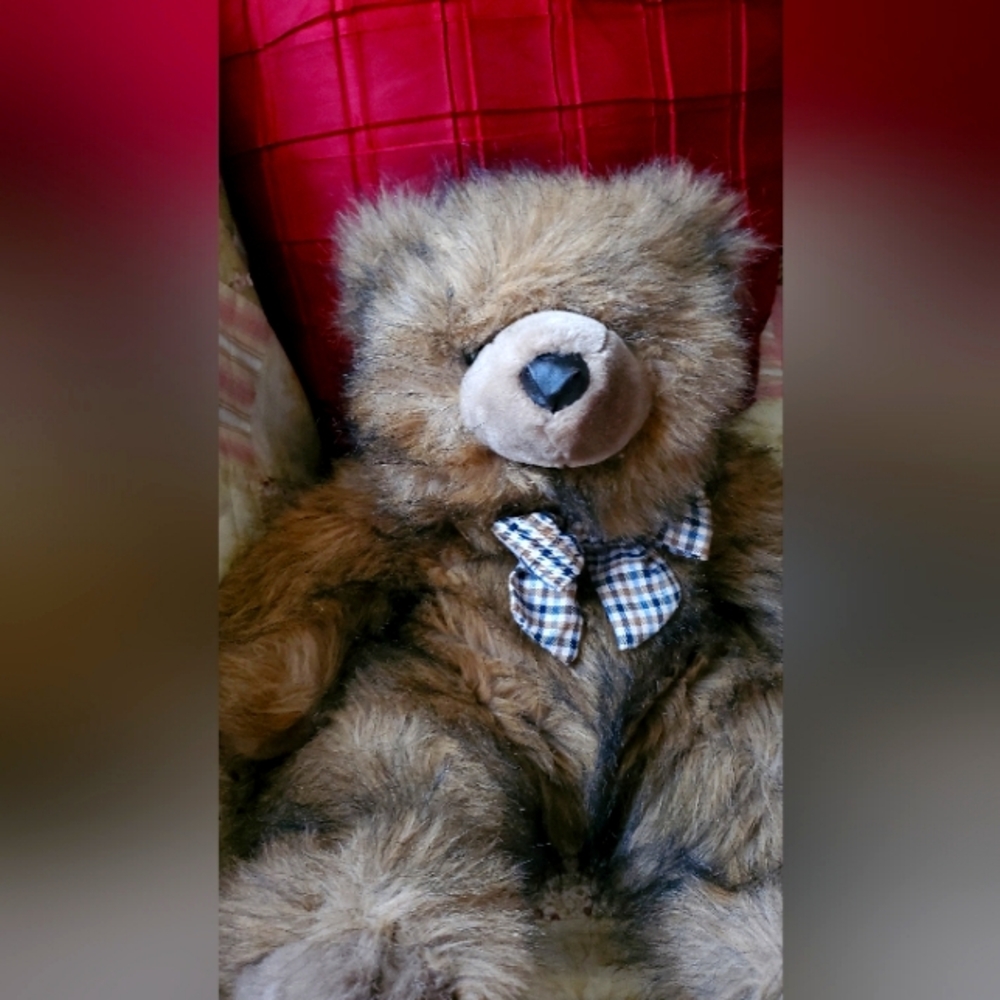 Plush 18” Teddy Bear  Chrisha Playfull w/Plaid Bow Tie